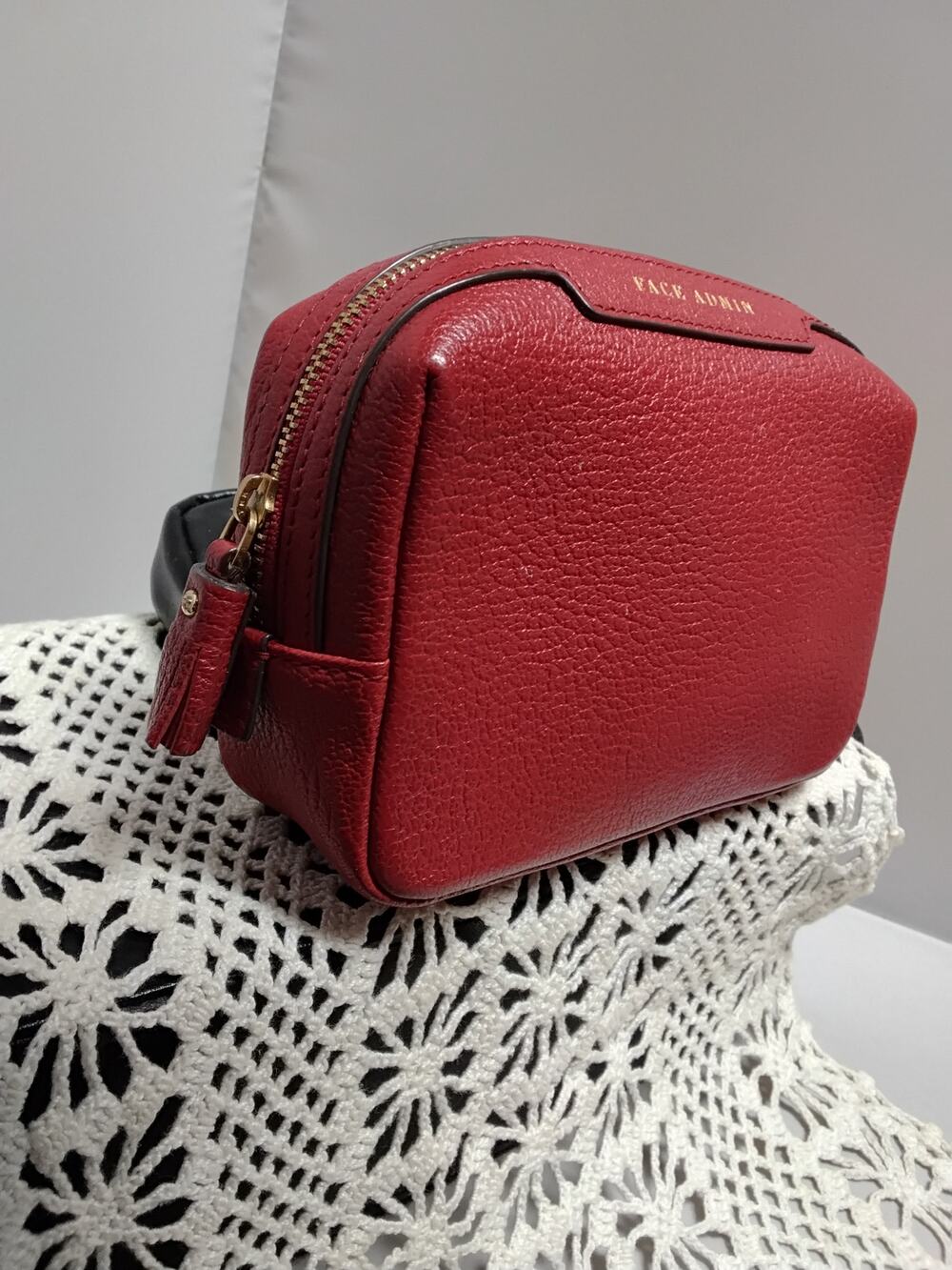 ANYA HINDMARCH'S Red leather "Bespoke"  travel collection Face Admin makeup bag